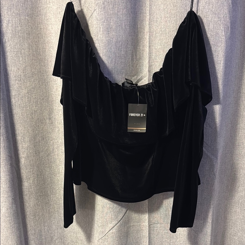 Forever 21 plus Black Velvet Off-Shoulder Top fold over